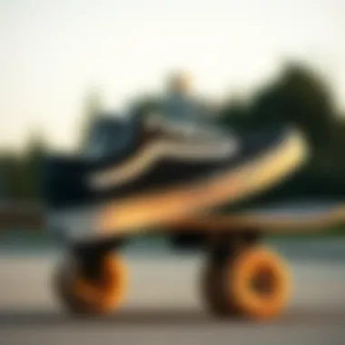 Vans Old Skool sneakers on a skateboard