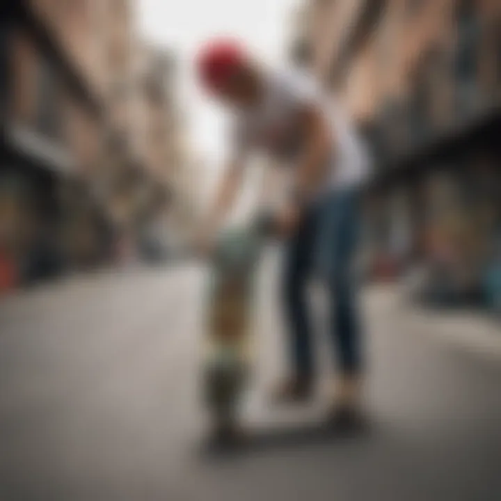 A skateboarder evaluating a pre-owned board for its quality