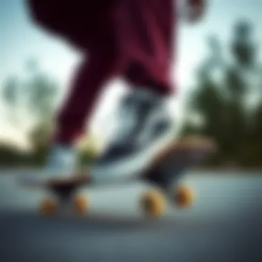 Skateboarding with Velcro Strap Vans Skateboarder performing tricks wearing Velcro strap Vans