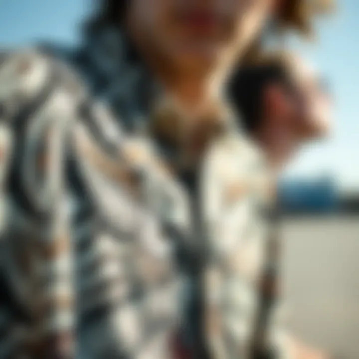 Close-up of Tribal Patterns Close-up of tribal patterns on a skateboarder’s shirt