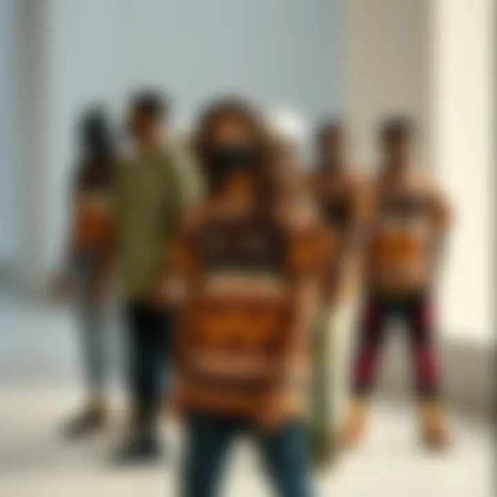 Diverse Tribal Print Shirts in Skate Culture Group of skateboarders showcasing diverse tribal print shirts