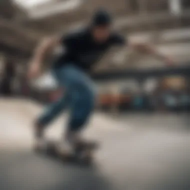 A skateboarder wearing a unique beanie while performing a trick