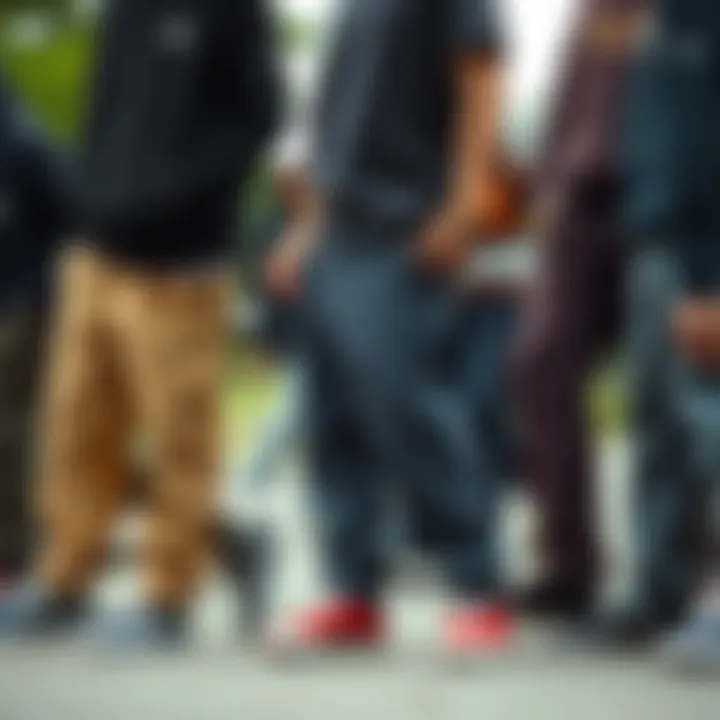 Diversity in Styles of Vans Baggy Pants Diverse group of skaters wearing different styles of Vans baggy pants