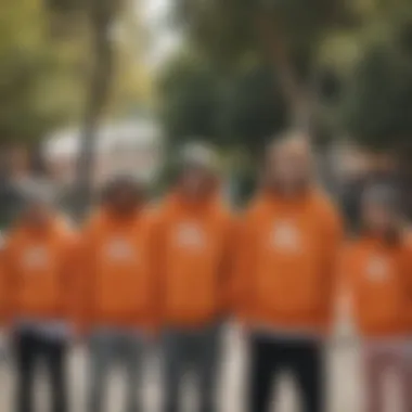 Group of skateboarders showcasing their unique styles with the sweatshirt