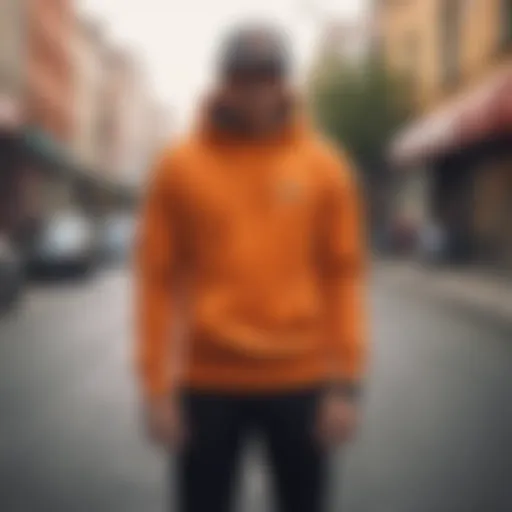 Close-up of the vibrant orange color of the Champion sweatshirt
