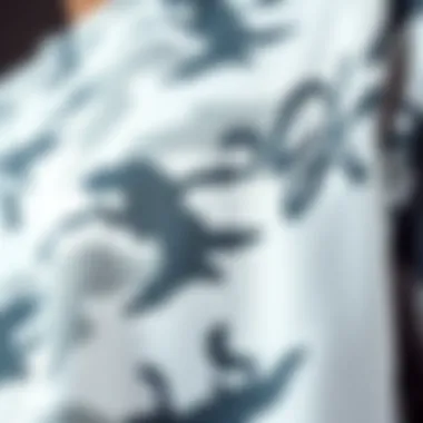 Close-up of the intricate fabric pattern of a white camo shirt
