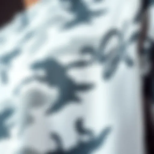 Close-up of the intricate fabric pattern of a white camo shirt