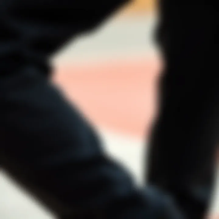 Close-up of fabric texture of black sweatpants