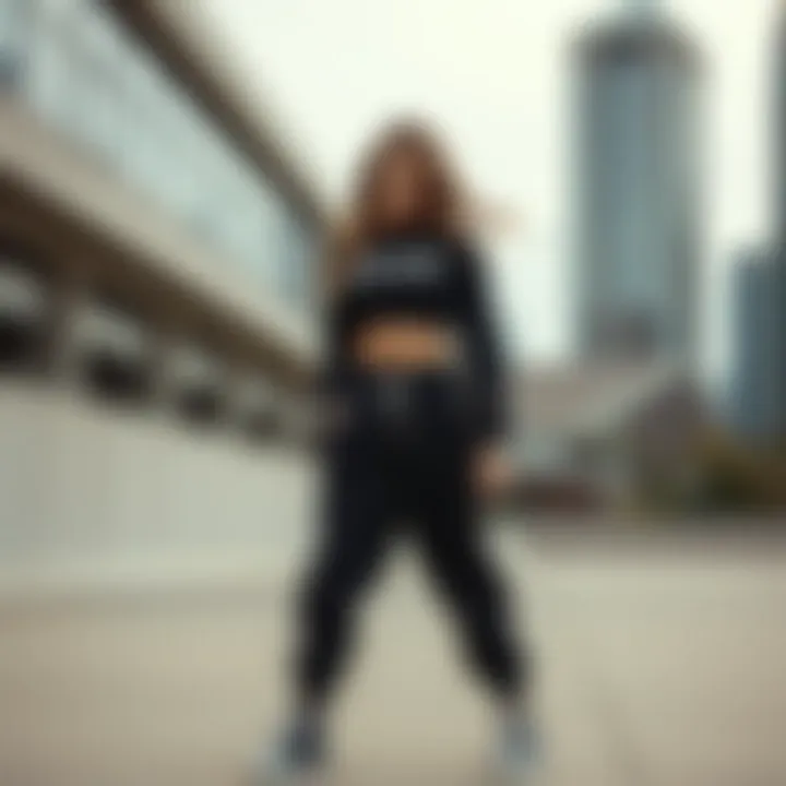 Fashion-forward look featuring black sweatpants