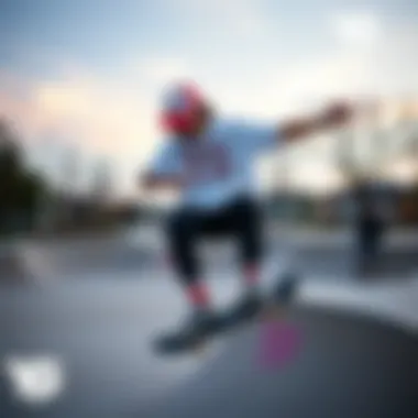 Skater wearing YG apparel while performing tricks at a skate park