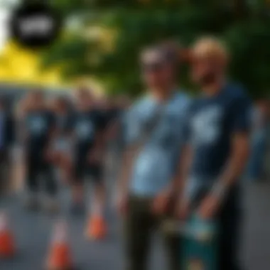 Group of skaters showcasing their YG merch at a local event