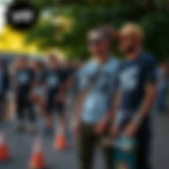 Group of skaters showcasing their YG merch at a local event