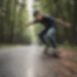 A skateboarder performing a trick on a Fallen board