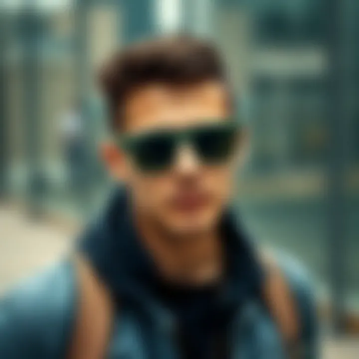 A stylish individual pairing matte green Ray-Ban Wayfarers with casual attire.