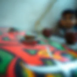 A close-up view of a skateboard deck showcasing its design and graphics