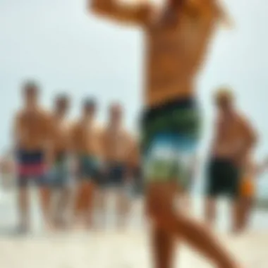 Beach Gathering in Board Shorts Group of friends at the beach in board shorts