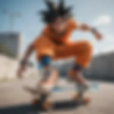 Artistic representation of Goku on a skateboard