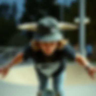 Skater wearing the Bull Hat in a skate park