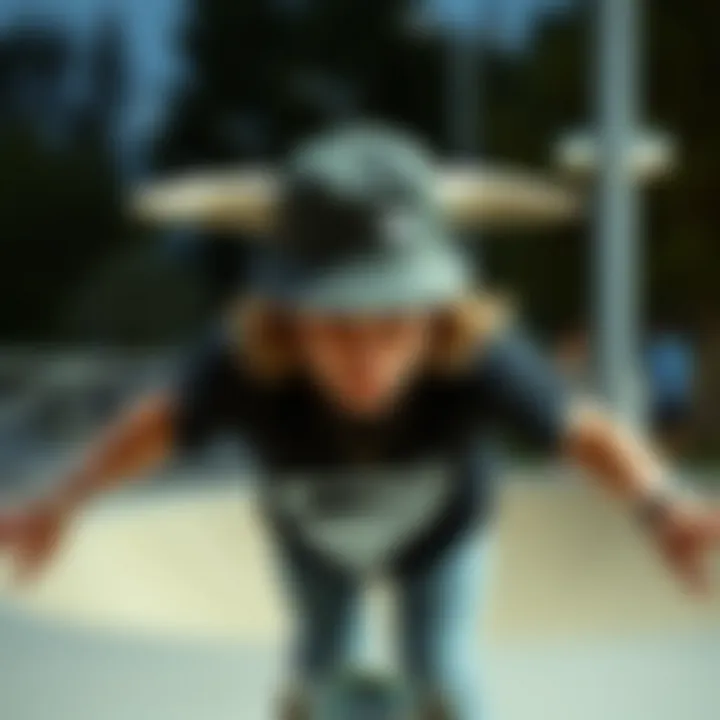 Skater wearing the Bull Hat in a skate park