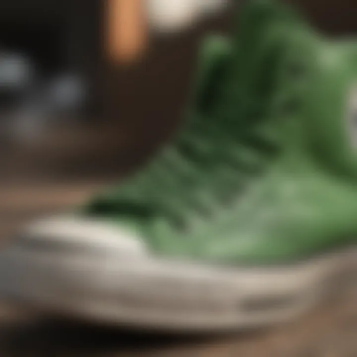 Close-up of the green Converse shoe detailing and texture