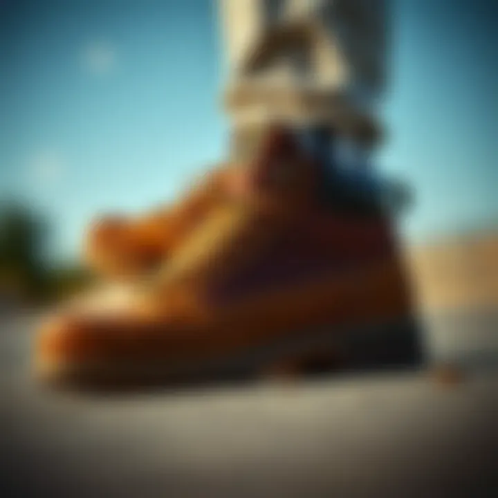 Illustration of the historical evolution of timber shoes in skateboarding