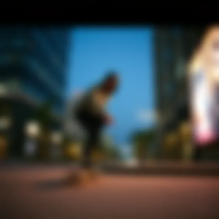 User enjoying a ride on a Magneto skateboard in an urban setting