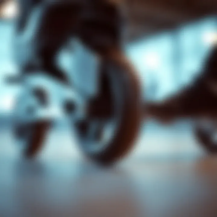 Inline Skates Wheels and Braking Mechanism A close-up of the wheels and braking systems of inline skates