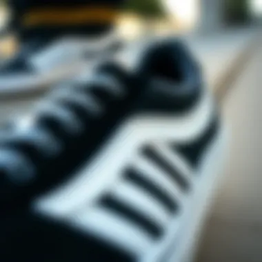 Close-up of the design details of Lakai Black and White shoes