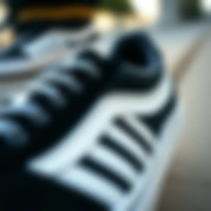 Close-up of the design details of Lakai Black and White shoes