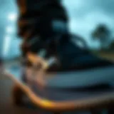 Lakai Black and White skate shoes on a skateboard