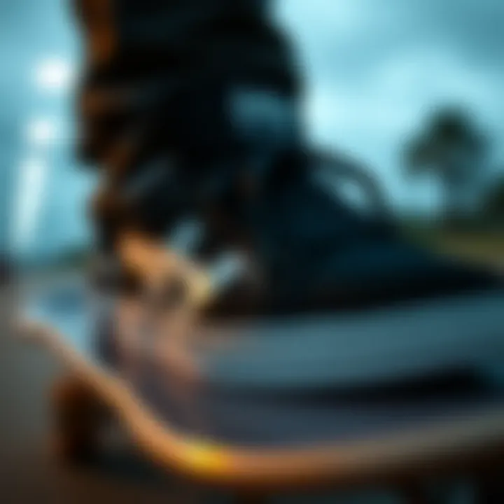 Lakai Black and White skate shoes on a skateboard