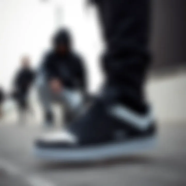 Monochromatic streetwear ensemble featuring Lakai Black and White shoes