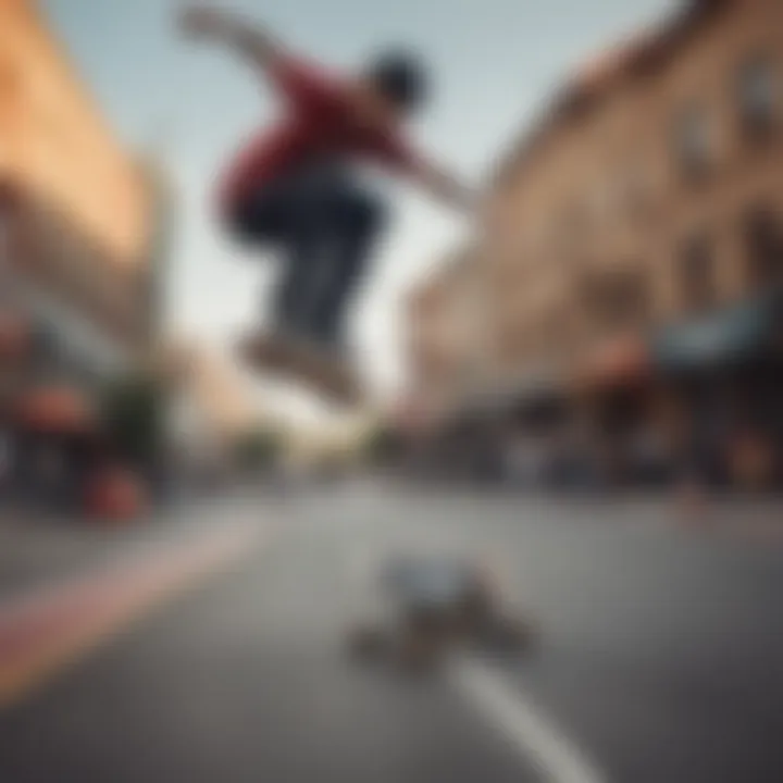 Skater performing tricks on the Landyachtz Dropcat on an urban street