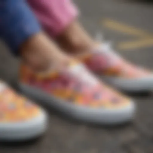 A close-up of Lazy Oaf Vans showcasing vibrant patterns and unique designs.