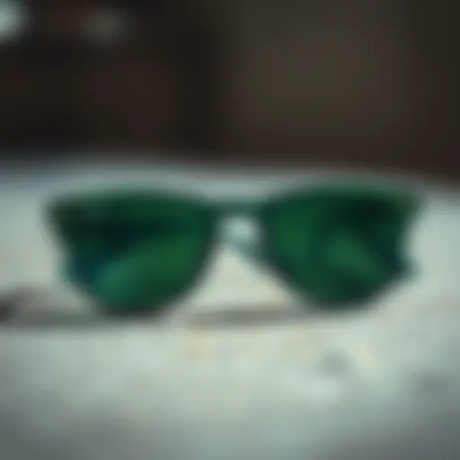 Matte green Ray-Ban Wayfarers showcased on a textured surface.
