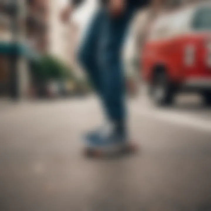 A skateboarder showcasing Vans shoes on a vibrant street