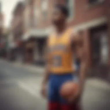 Vintage basketball jersey displayed in an urban setting