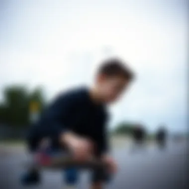 A young individual experiencing the thrill of riding a skateboard for the first time