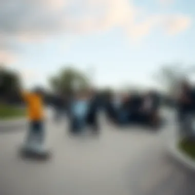 A gathering of skaters at a local skate park, showcasing community and culture