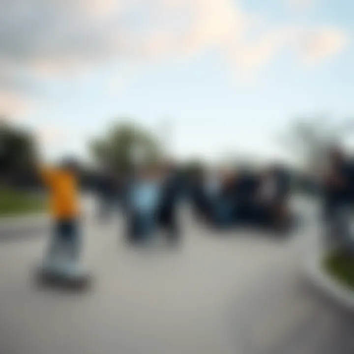 A gathering of skaters at a local skate park, showcasing community and culture