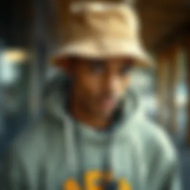 A fashion-forward individual styling a natural bucket hat with streetwear, demonstrating versatility in fashion.