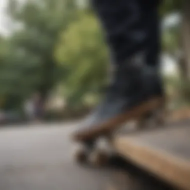 A skateboarder evaluating fit and comfort of DC Skate Shoes