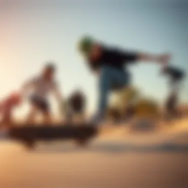 Diverse Skateboarding Styles in Action Dynamic skateboarding scene showcasing diverse styles