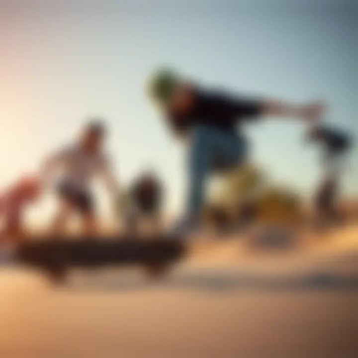 Diverse Skateboarding Styles in Action Dynamic skateboarding scene showcasing diverse styles