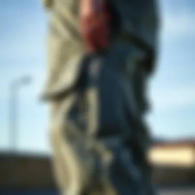 Detail of pockets in Nike cargo sweatpants, highlighting practicality for skaters.