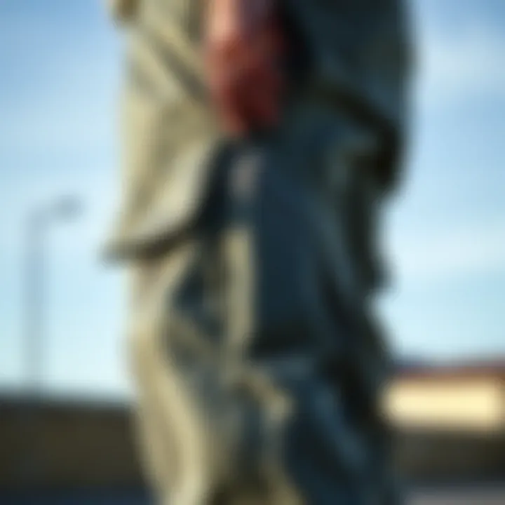 Detail of pockets in Nike cargo sweatpants, highlighting practicality for skaters.