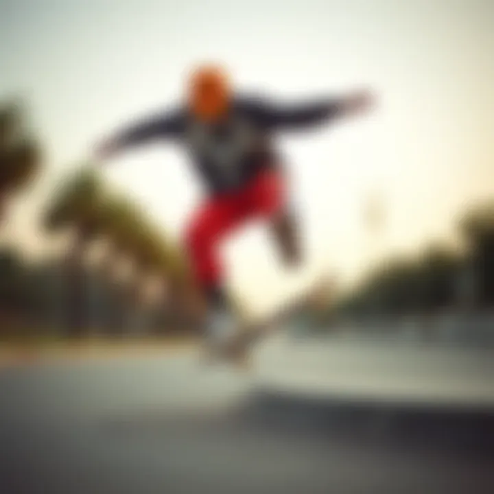 Skateboarder wearing Nike SB tracksuit performing a trick