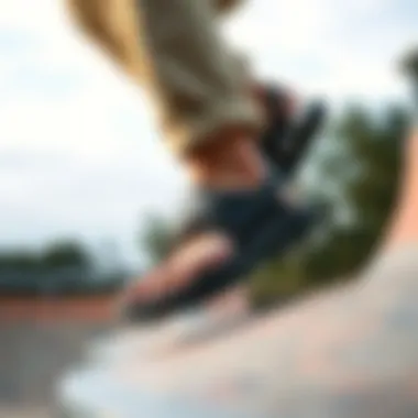 Nike Victori One sandals in action on a skateboarding ramp.
