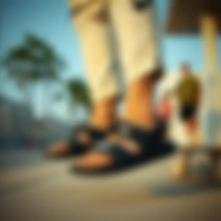 Stylish streetwear outfit featuring Nike Victori One sandals.