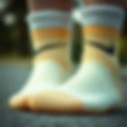 Close-up of pastel colored Nike socks showcasing texture and design